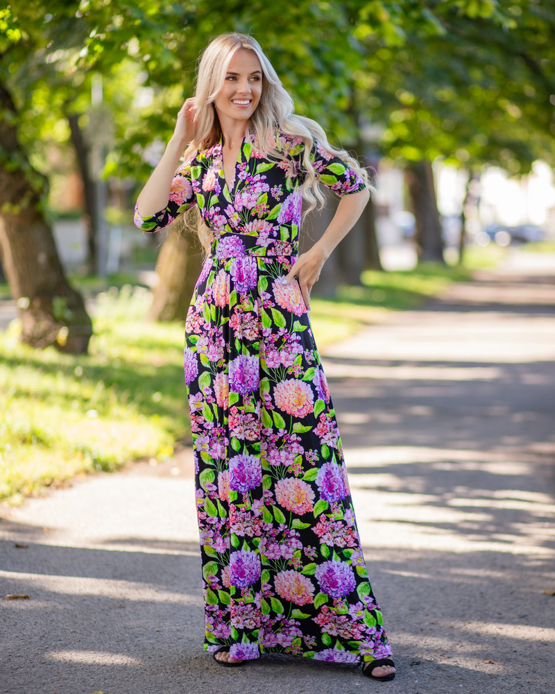 HORTENSIA MAXI ELEGANT DRESS BLACK