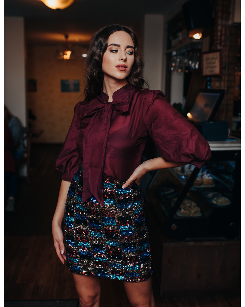 BORDEAUX BIG BOW SILK BLOUSE