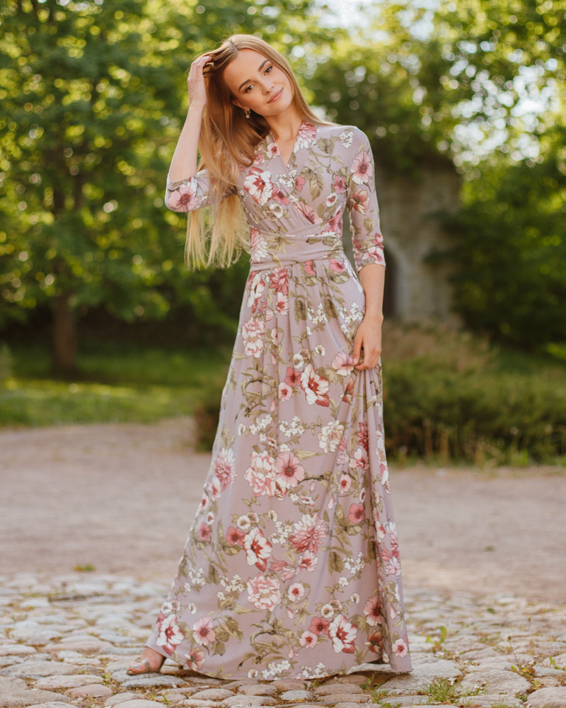 FLOWER ELEGANT MAXI DRESS GREY
