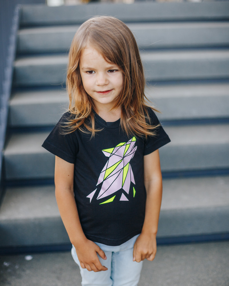 COLOR ABSTRACT WOLF KIDS T-SHIRT BLACK