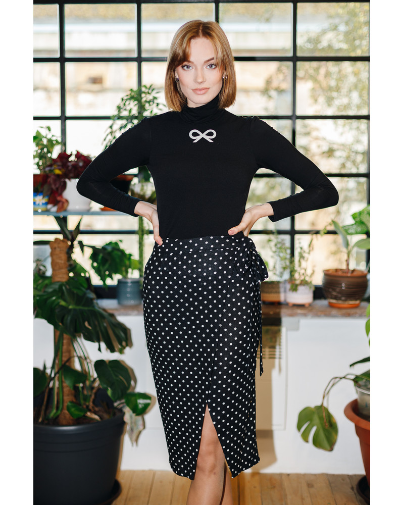 BODYCON WRAP POLKA DOT SKIRT BLACK