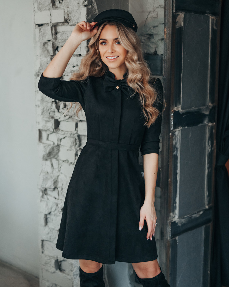 BOW SUEDE DRESS BLACK