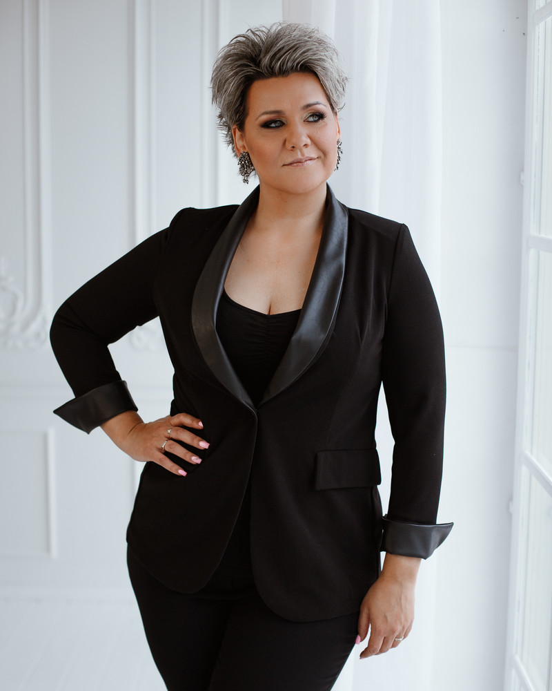 ELEGANT JACKET BLACK LEATHER DETAIL