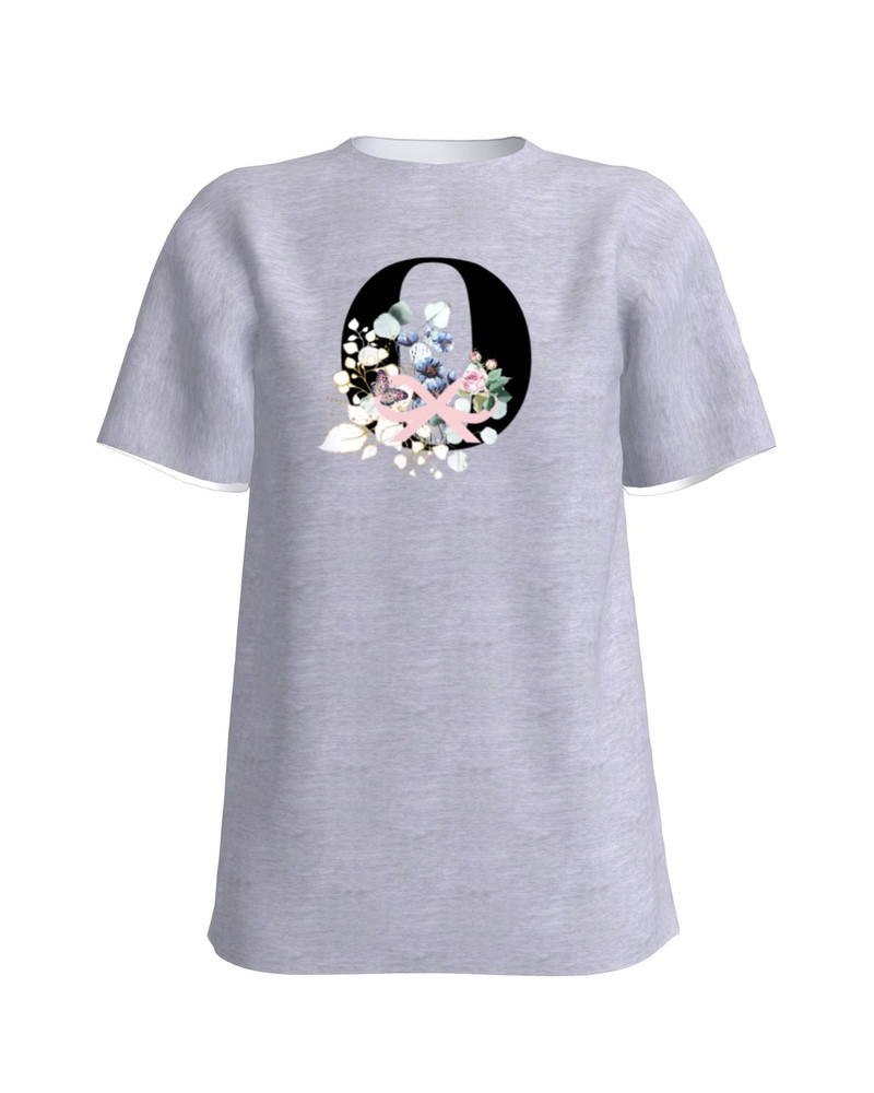 LETTER O FLORAL SLIM T-SHIRT LIGHT GREY