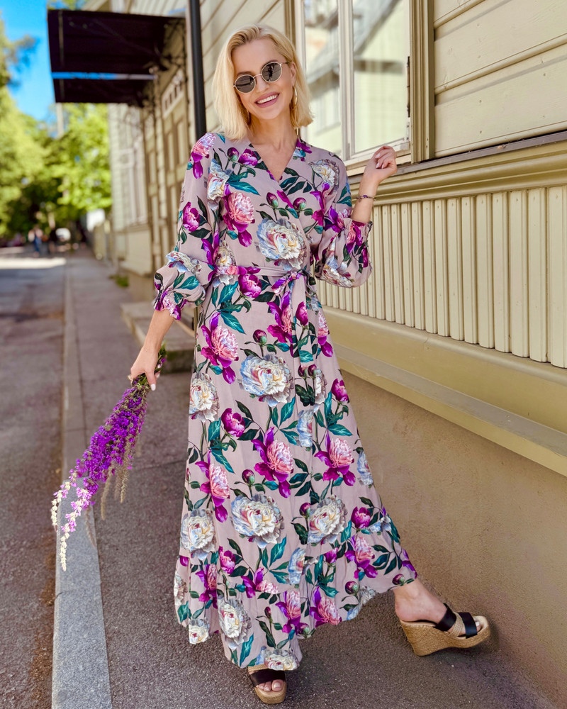 WRAP LONG DRESS PEONY