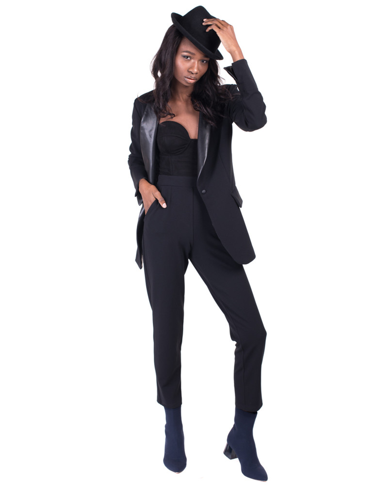 ELEGANT JACKET LEATHER DETAIL BLACK