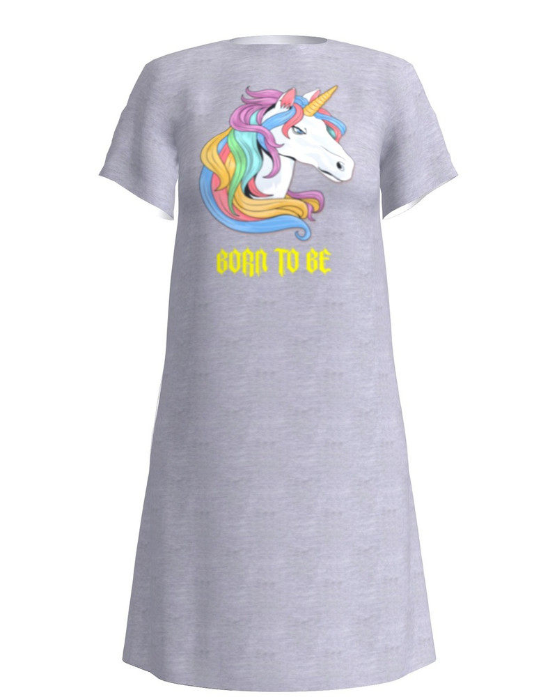 UNICORN PRINT DRESS LIGHT GREY