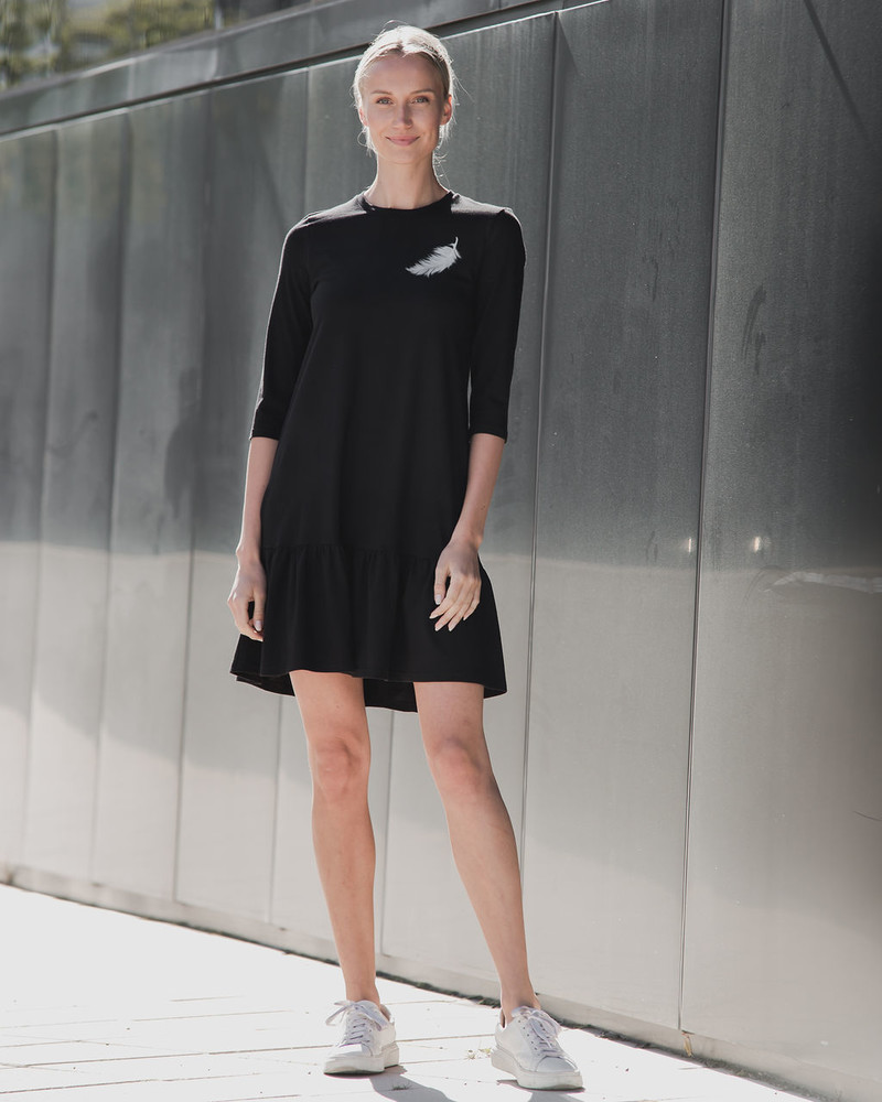 ANGEL PRINT FRILL DRESS BLACK