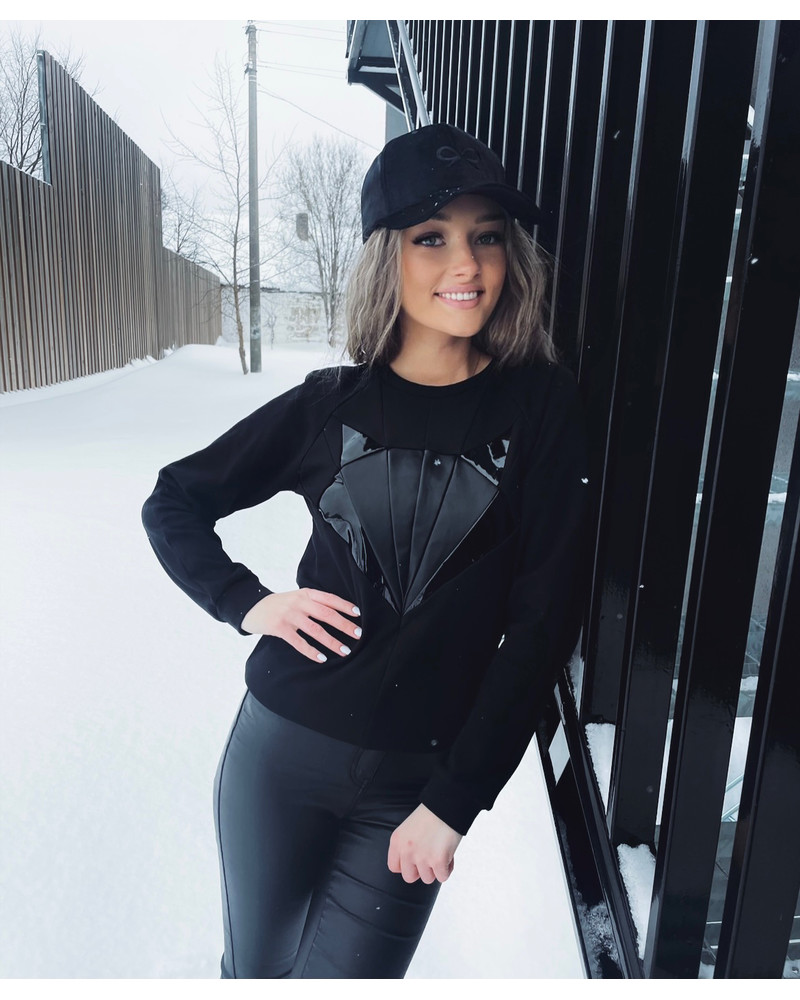 BLACK LEATHER FOX SWEATSHIRT BLACK