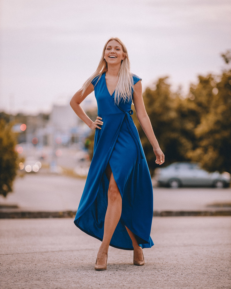 WRAP MAXI DRESS ELECTRIC BLUE