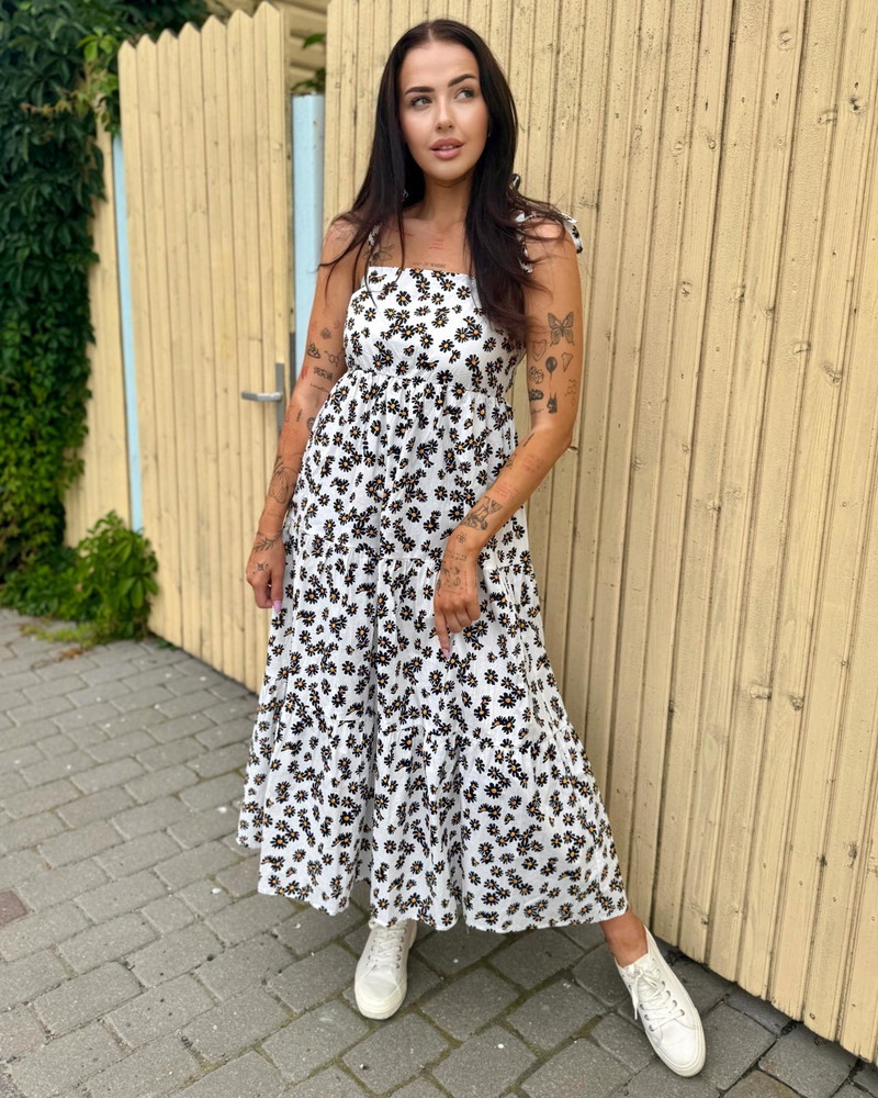 DAISY KNOT MIDI DRESS WHITE
