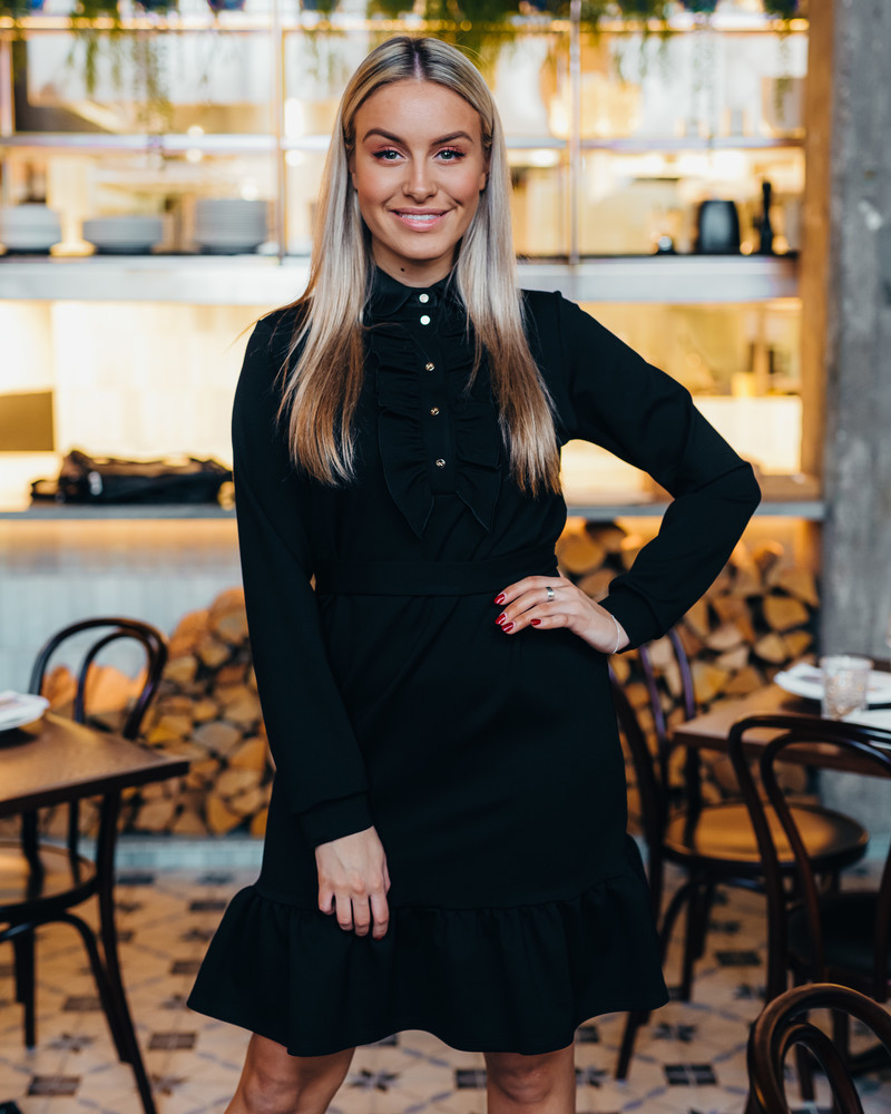 BLACK FRILL RIVETED DRESS