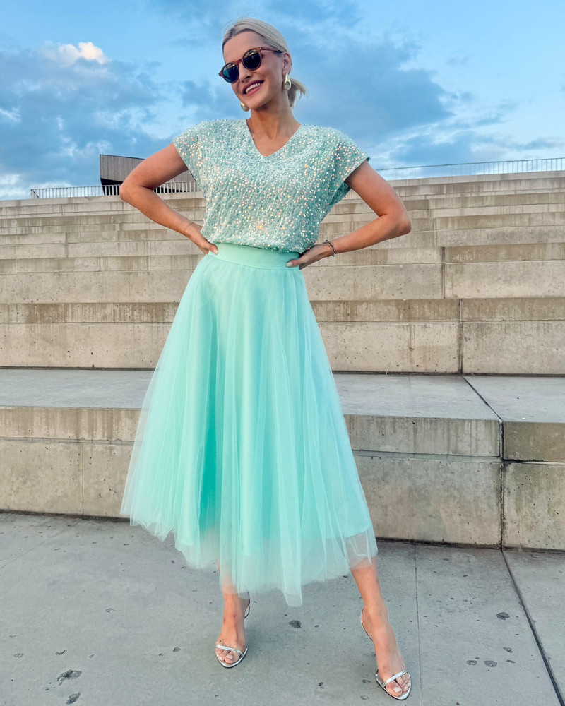 MINT MESH MIDI SKIRT