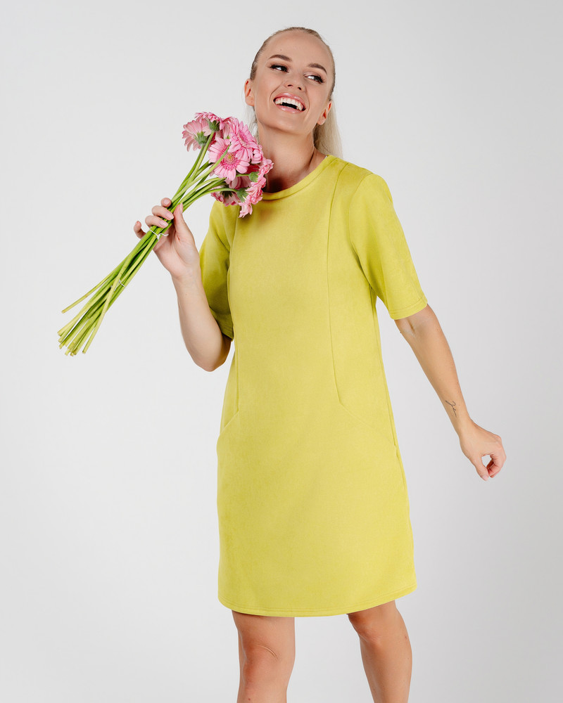 JACQUARD MINI DRESS LIME GREEN