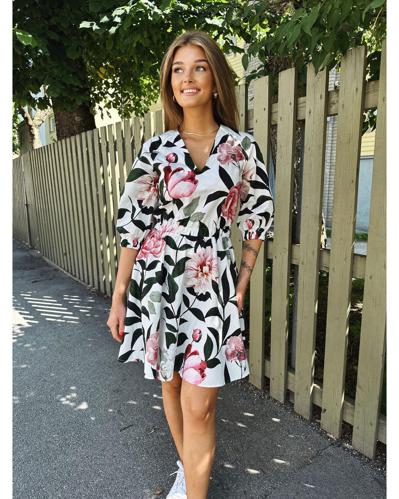 PUFF CIRCLE PINK PEONY DRESS WHITE