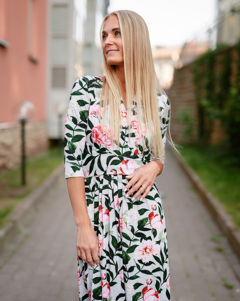 PINK PEONY MAXI ELEGANT DRESS AQUA