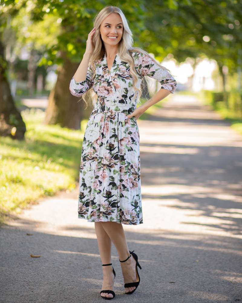 PASTEL PEONY ELEGANT MIDI DRESS
