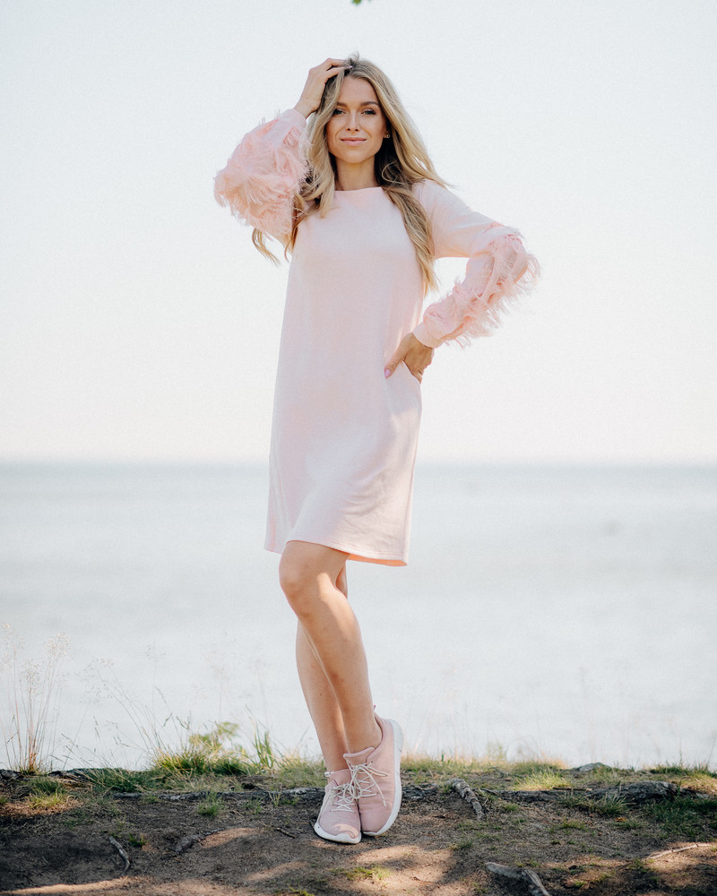 FRINGE SLEEVE DRESS PEACHY