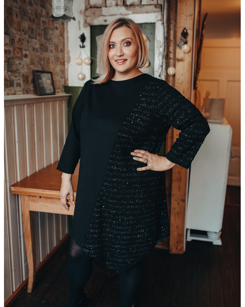 BLACK SHINY DIAGONAL DRESS