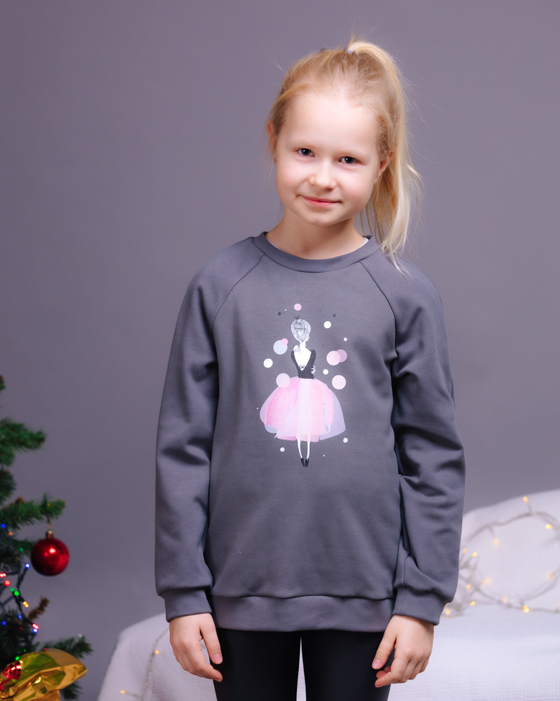 PINK GIRL KIDS SWEATSHIRT DARK GREY
