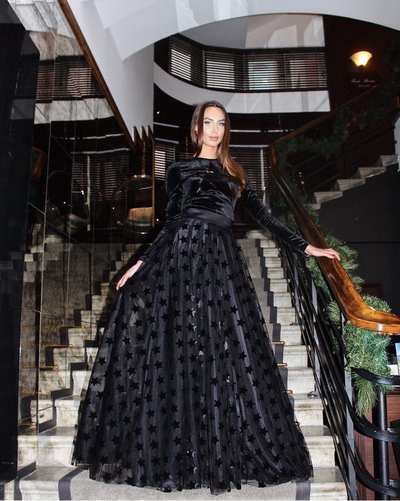 BLACK MESH MAXI SKIRT