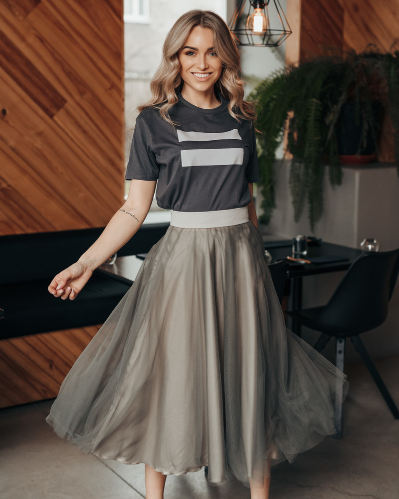 GREY MESH MIDI SKIRT