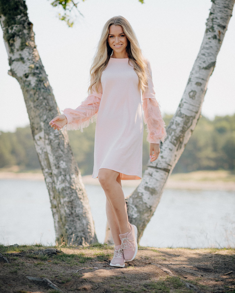 FRINGE SLEEVE DRESS PEACHY