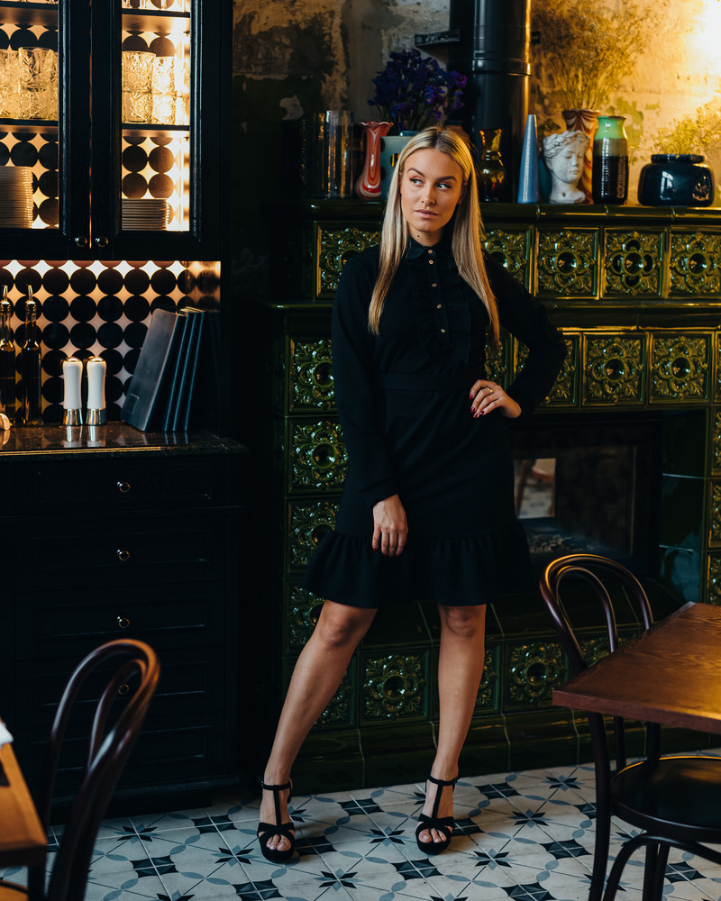 BLACK FRILL RIVETED DRESS