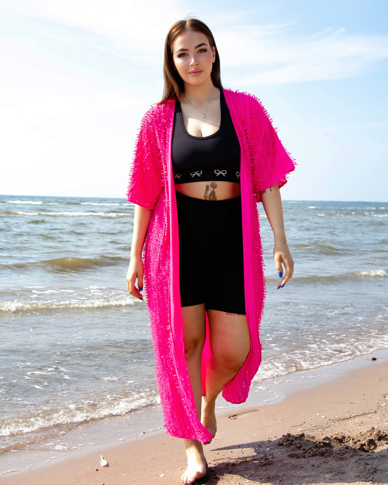 FRINGE FLYAWAY ONESIZE KIMONO FUCHSIA