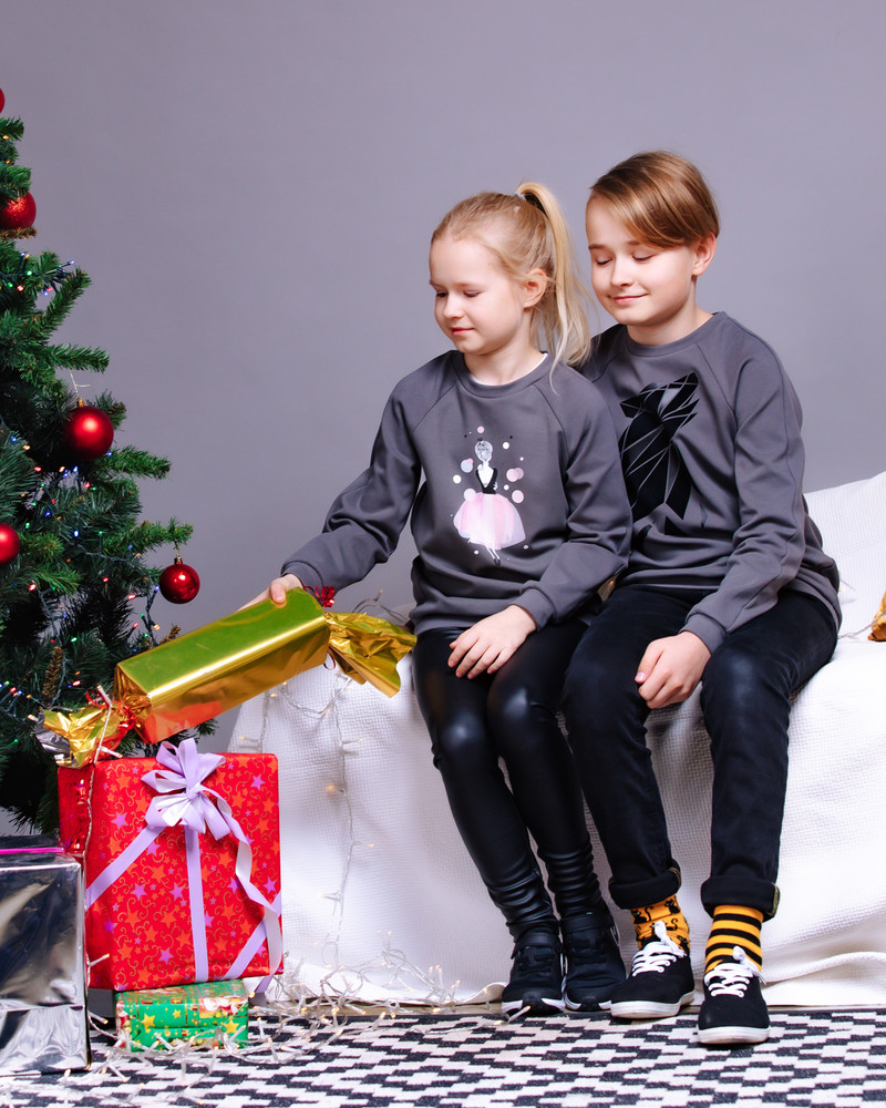 PINK GIRL KIDS SWEATSHIRT DARK GREY