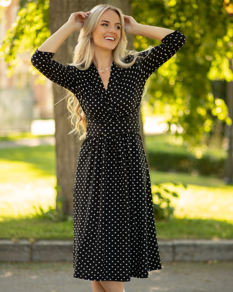 ELEGANT POLKA DOT DRESS BLACK