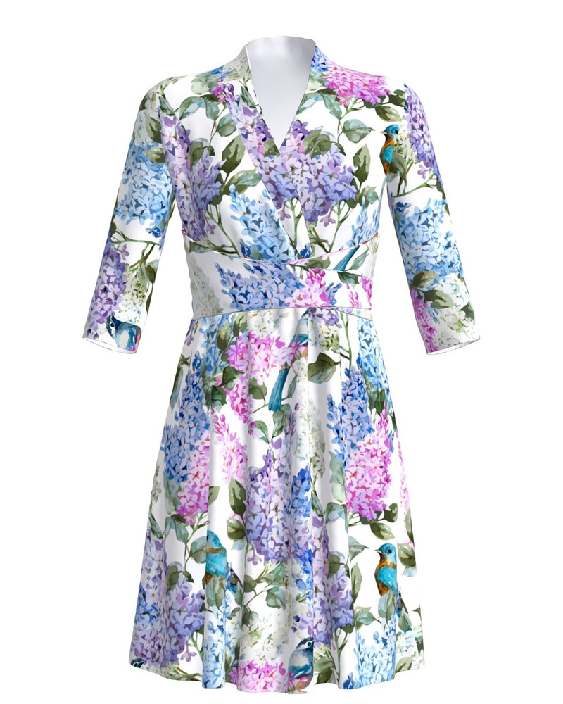 LILAC BLOSSOMS & BIRD ELEGANT DRESS WHITE