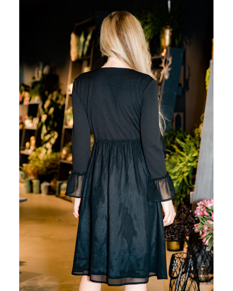FLARE CHIFFON DRESS BLACK