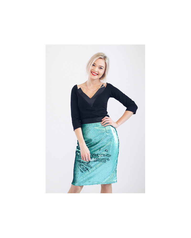 GREEN SEQUIN PENCIL SKIRT