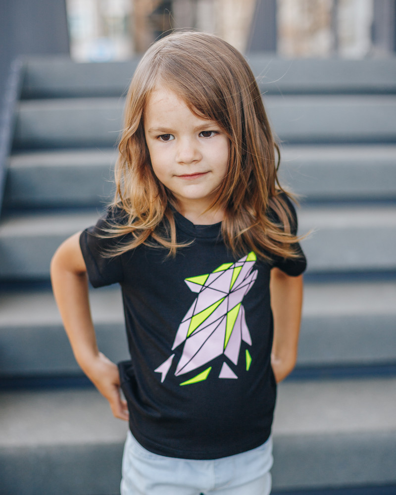 COLOR ABSTRACT WOLF KIDS T-SHIRT BLACK