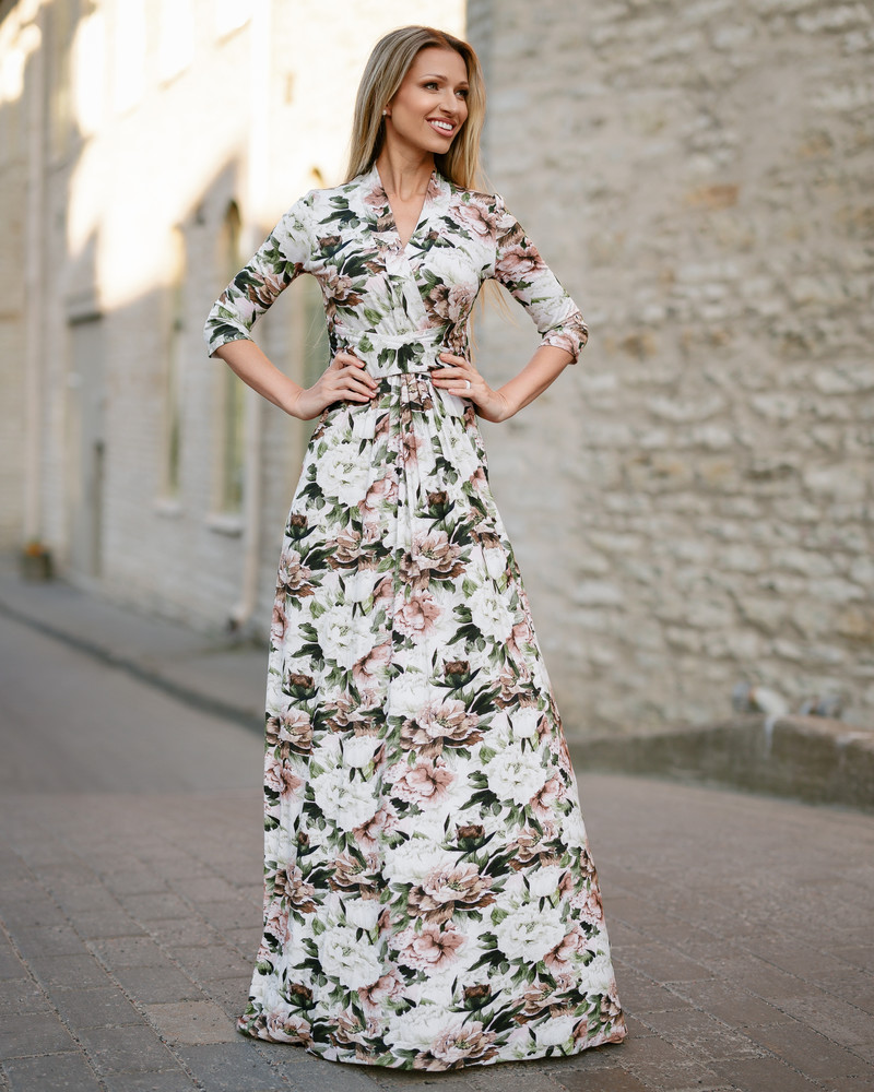 PASTEL PEONY MAXI ELEGANT DRESS