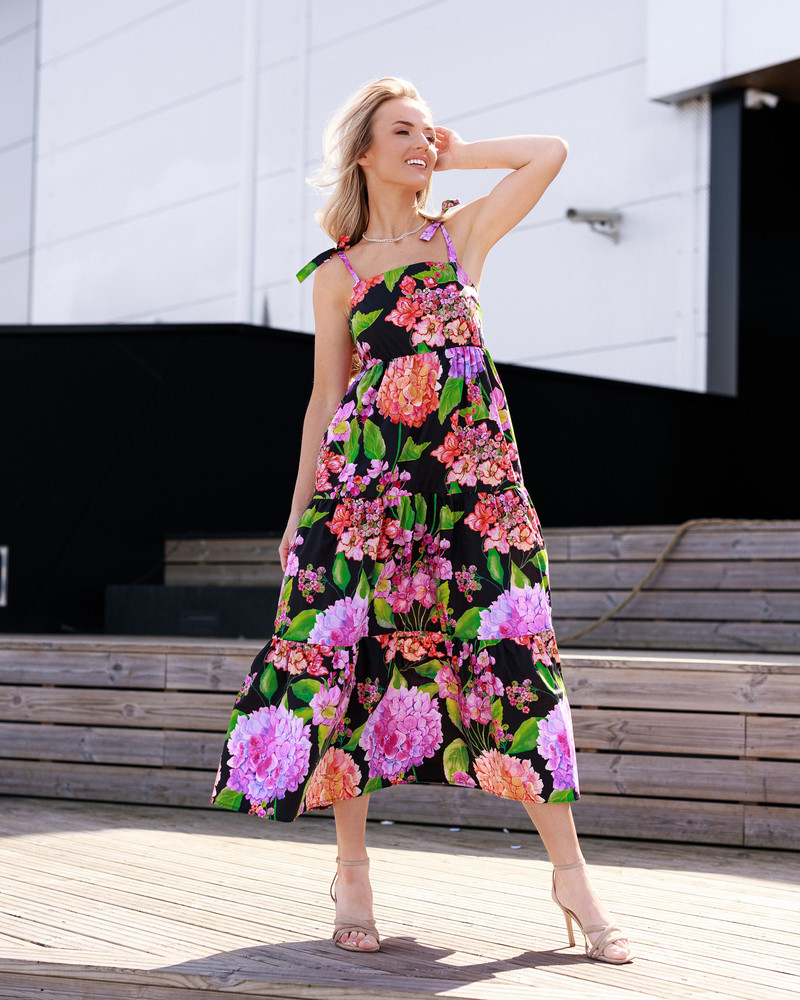 HORTENSIA KNOT MIDI DRESS BLACK