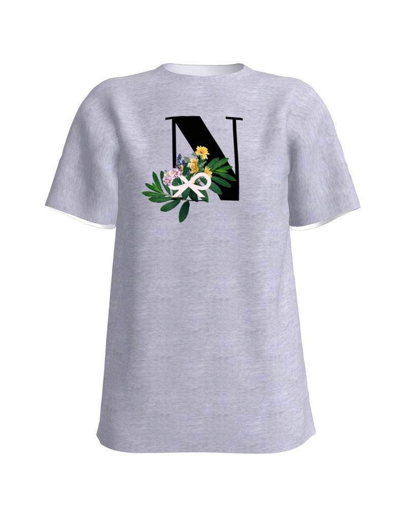 LETTER N FLORAL SLIM T-SHIRT LIGHT GREY