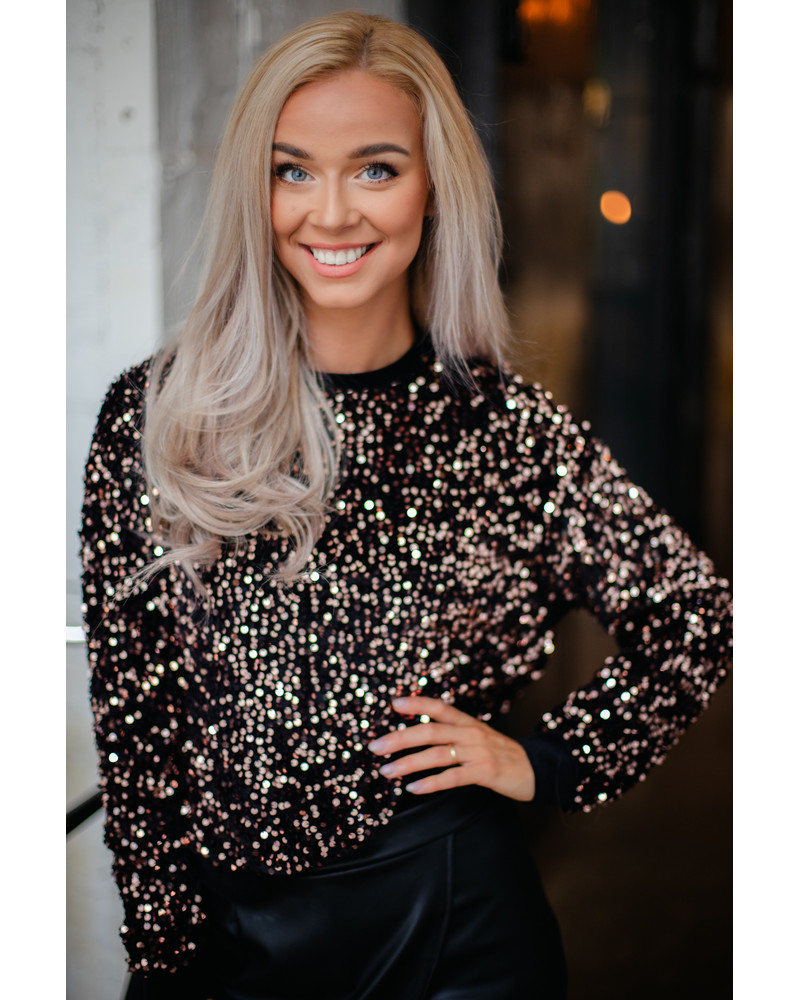 ROSE GOLDEN CROP SEQUIN SWEATSHIRT