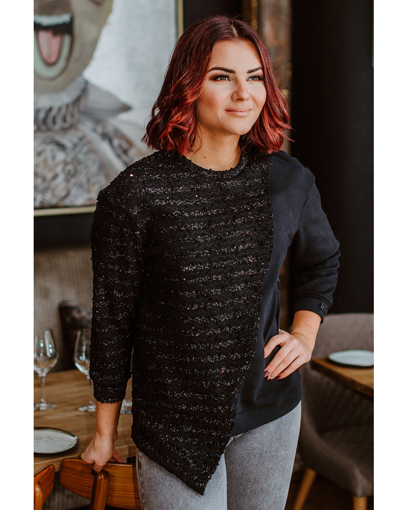 SHINY DIAGONAL SWEATER BLACK