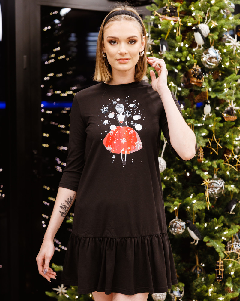 CHRISTMAS GIRL FRILL DRESS BLACK