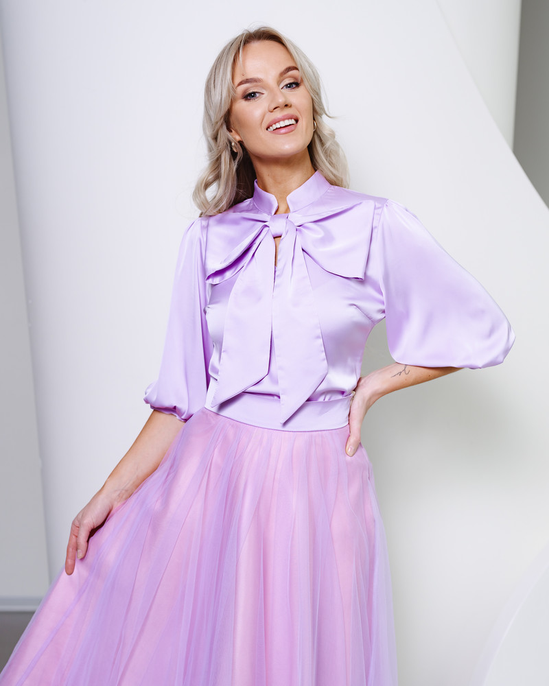 BIG BOW SILKY BLOUSE LILAC