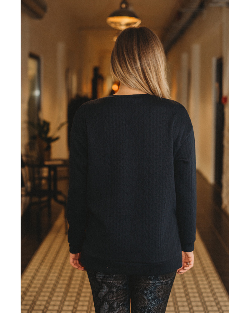 CUSTOM SIDE KNIT SWEATSHIRT BLACK