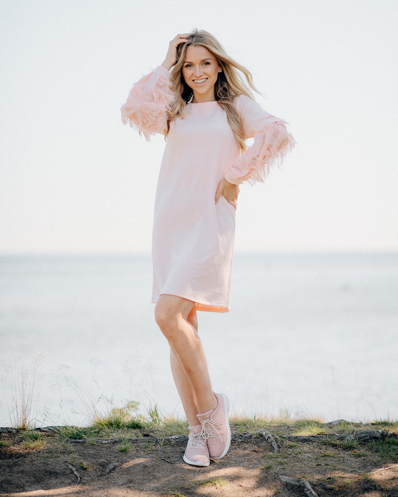 FRINGE SLEEVE DRESS PEACHY