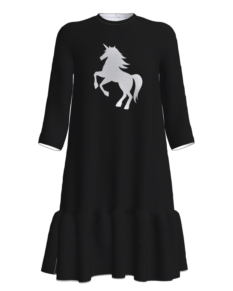 GREY UNICORN FRILL DRESS BLACK