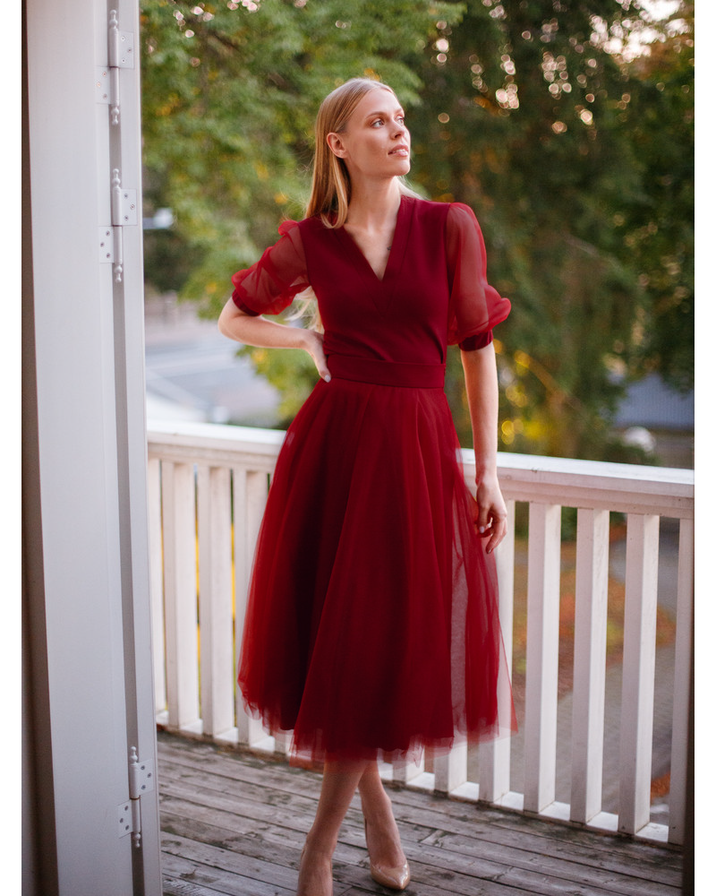 MESH MIDI SKIRT BORDEAUX