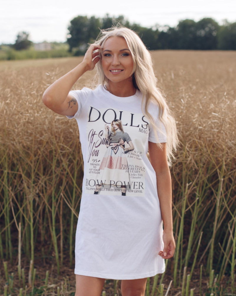 DOLLS MAGAZINE PRINT DRESS WHITE