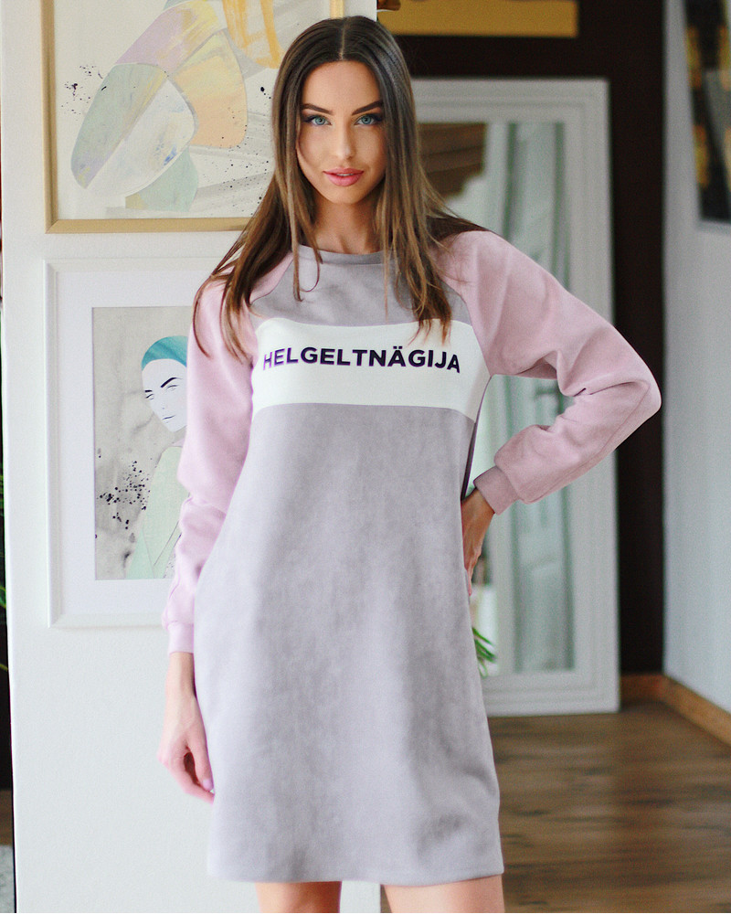 HELGELTNÄGIJA DRESS SUEDE GREY & PINK