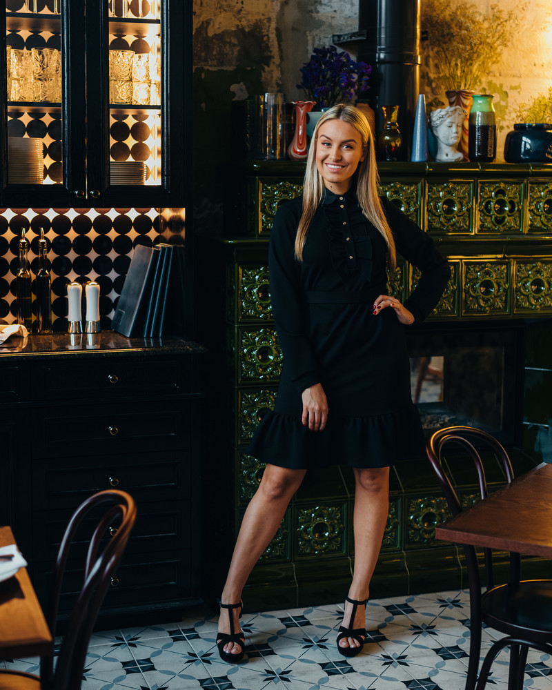 BLACK FRILL RIVETED DRESS