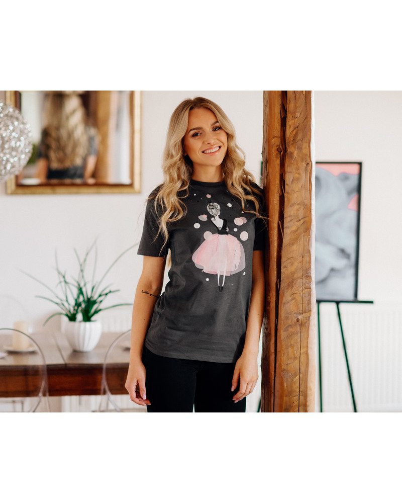 PINK GIRL SLIM T-SHIRT DARK GREY